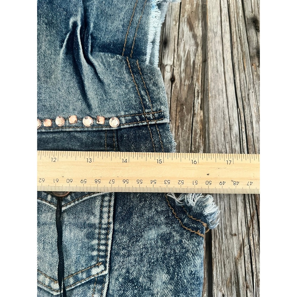 M. Michel Premium Acid Wash Denim Vest Rhinestone Studded Blue MM-JAK-879 M - Picture 4 of 5